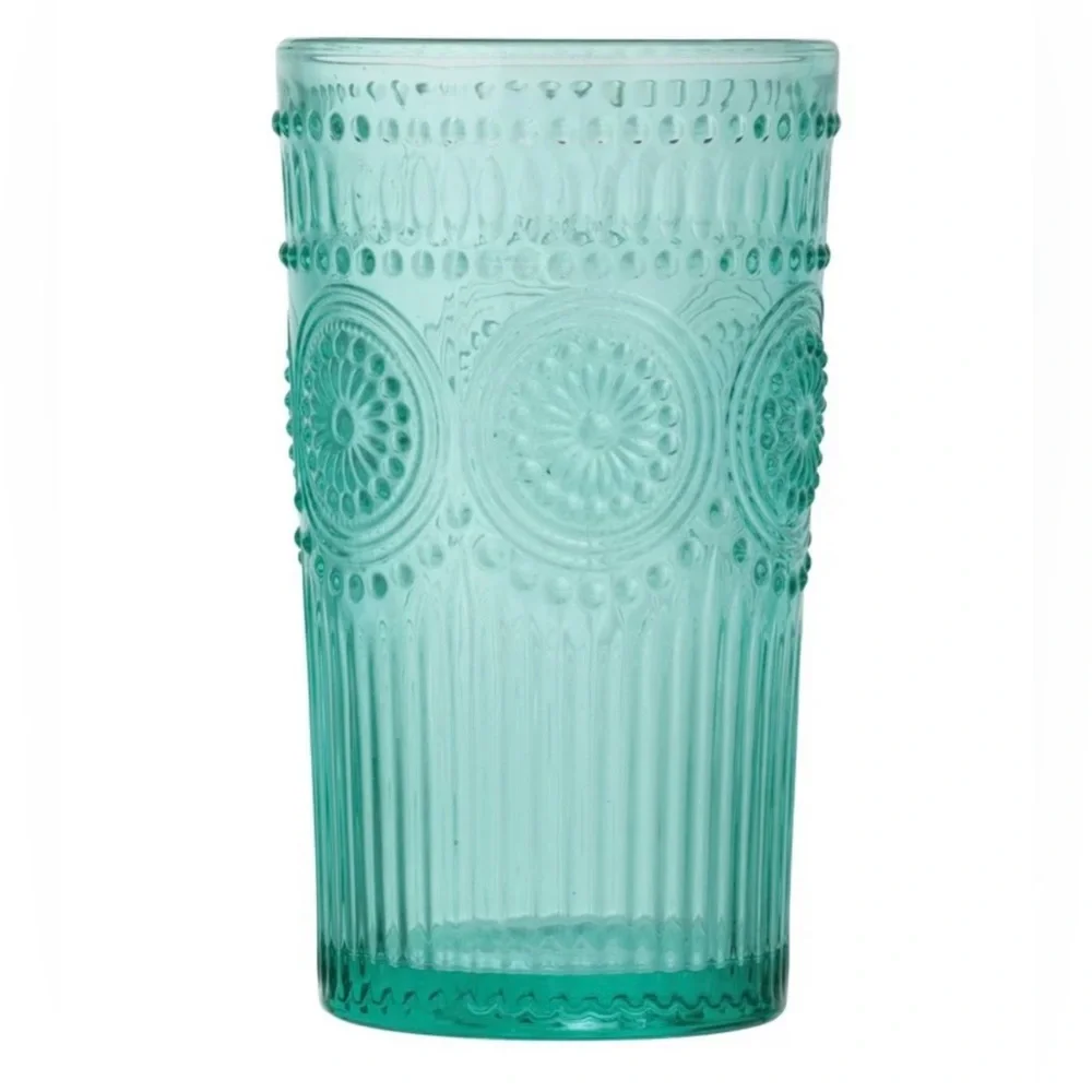 The Pioneer Woman Adeline 16-Ounce Teal Emboss Glass Tumblers, Set of 4 - Picture 4 of 6
